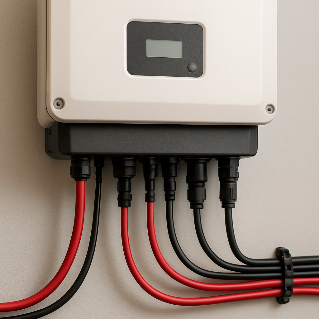 Solar inverter wired with DC cables and MC4 connectors