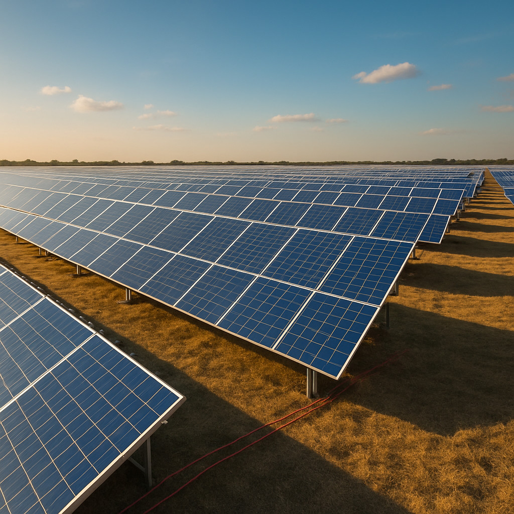 Solar farm with rows of panels and DC cabling